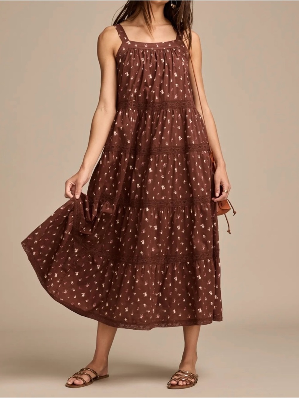 ✨Lucky Brand Women's Cotton Market Day Floral Tiered Dress Size M